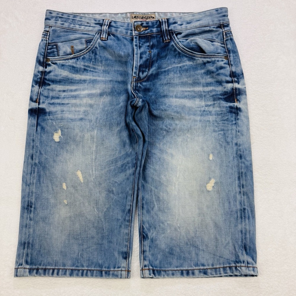 Camp David Jean Shorts Men 33 15" Button Fly RED Heritage Brand‎ Denim Prem